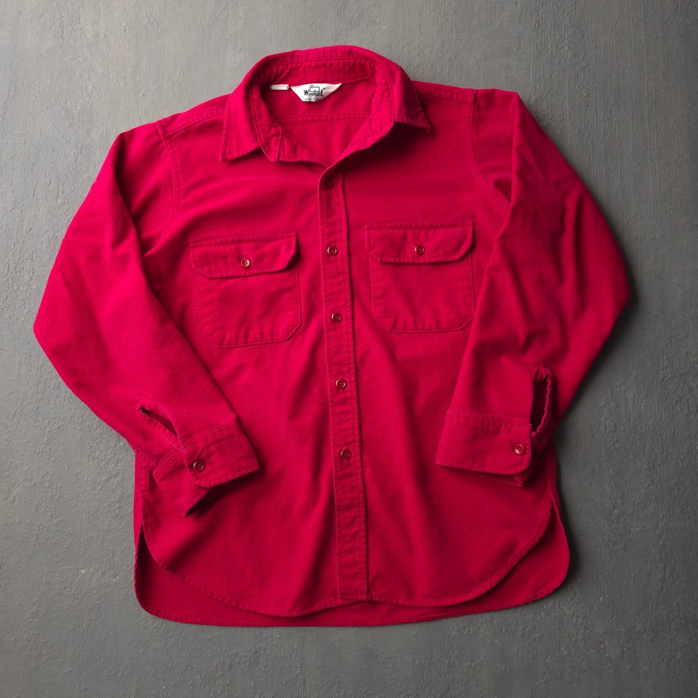 Vintage 70s Woolrich Red Chamois Shirt L Made in USA Heavyweight Cotton Flannel